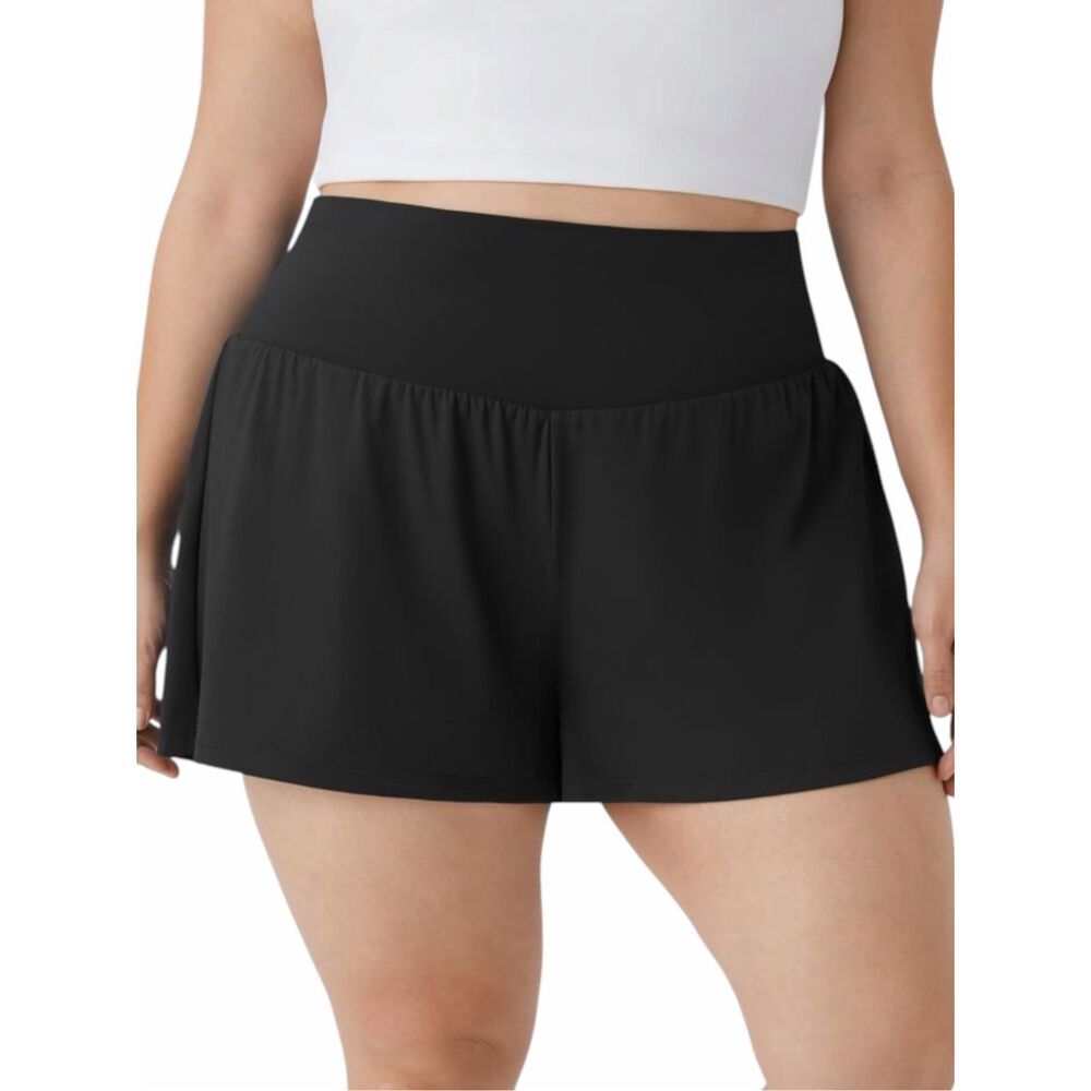 HALARA Super High Waist Pocket 2-in-1 Yoga Shorts Black Plus 1X Long